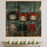 Emotional Trio of Girls Moody Hand Painted Art Deep and Expressive Portrait Perfect for Home Wall Decor Living Room Bedroom Office or Unique Gift on Ready to Hang 1.5" Thick Canvas Wrap, Floating Framed Canvas, Flat Rolled Canvas